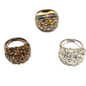 Two (2) Fossil Pave Stone Bubble Dome Rings  - Size 6.5